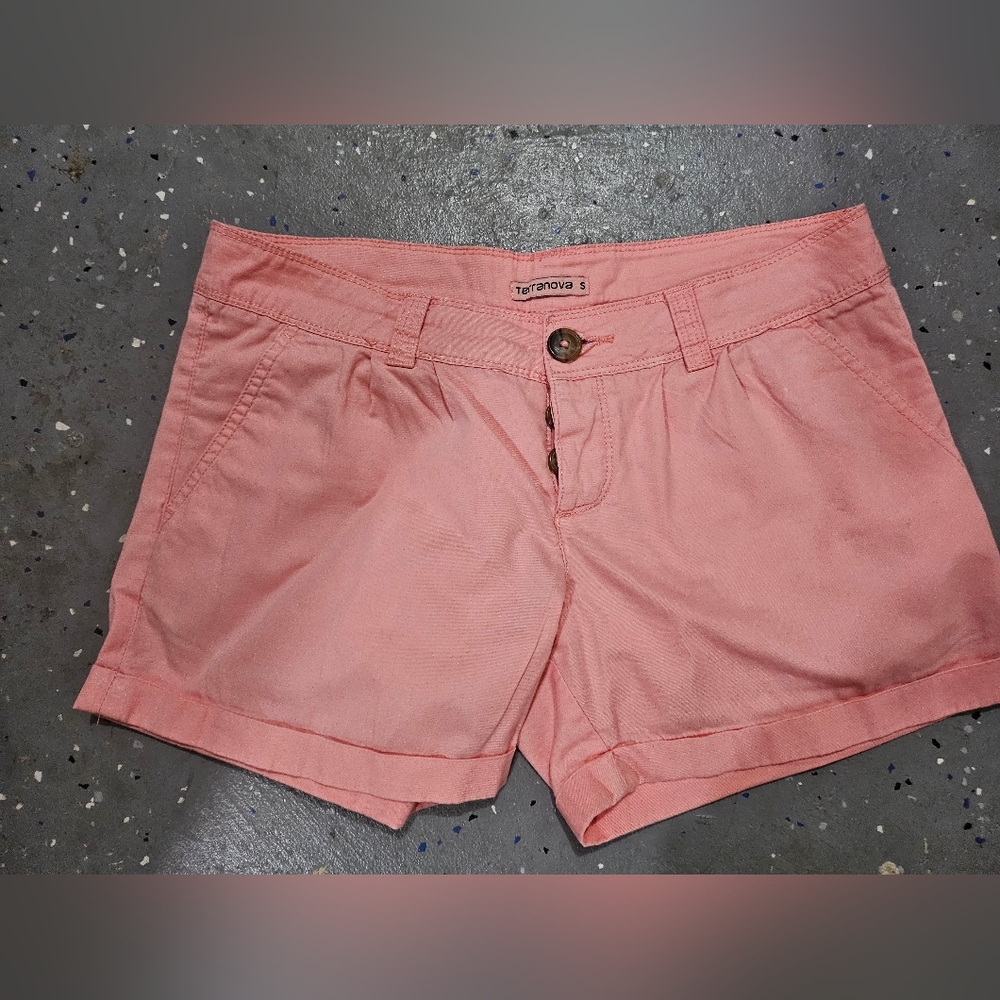 Terranova Button Fly Cuff Shorts Pink Cotton Sz Small